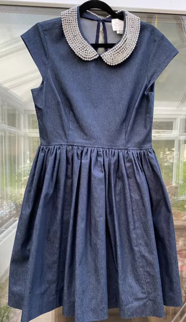 Kate Spade Denim Dress With Rhinestone Crystal Collar-Size 6 [Uk 10]