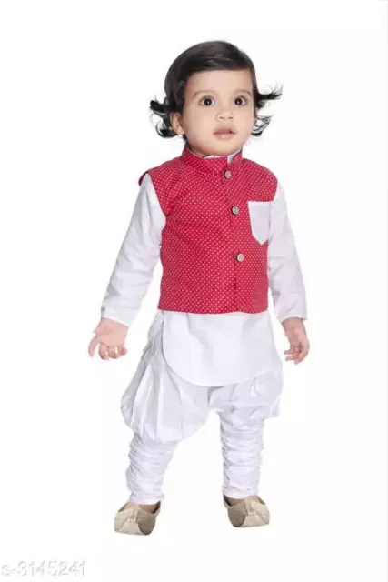 Bazaar Red Casual Baby Boys Festive & Party Kurta, Waistcoat and Dhoti Pant Set