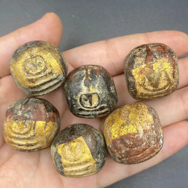 Lot Of 6 Genuine ancient Tibetan wooden Buddhist monk rare old beads