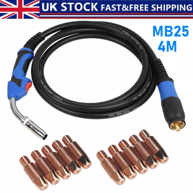 4M MB25 MIG Welding Torch Lance 25AK Euro Fit Gas Gasless 4m Cable with 10 Tips