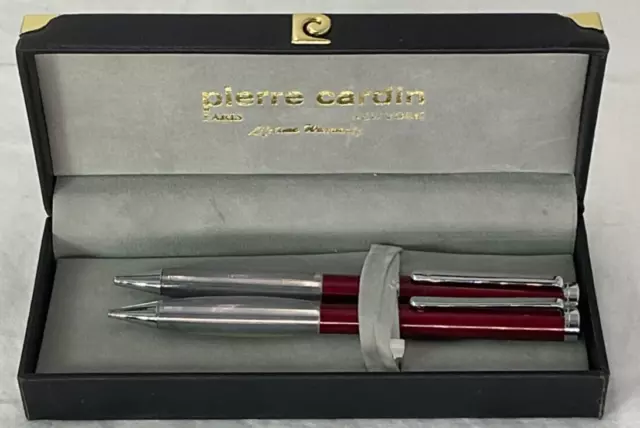 Pierre Cardin Deluxe Pen & Pencil Gift Box Set Silver and Maroon New