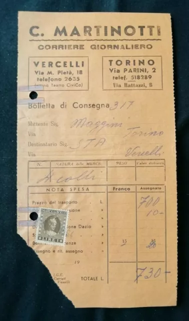 Bolla Vercelli C Martinotti Corriere Giornaliero 1964 QX2453