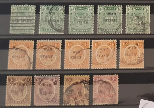Jamaica George V 1916 War Stamp Overprints Fine Used / Used. As Pictures.  (10)