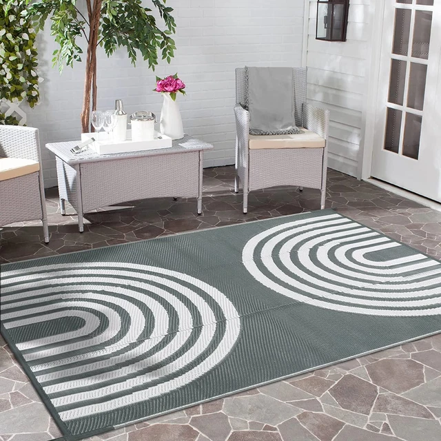 Outdoor Area Rug for Patio Clearance 5X8Ft Waterproof, Reversible Plastic Straw