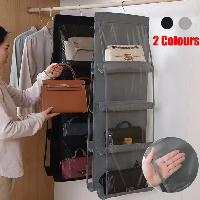 Hanging Handbag Organizer for Wardrobe - 8 Pocket Shelf Bag Storage Holder