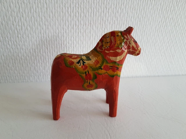 Caballo Dala Vintage antiguo NILS OLSSON Darlana caballo de madera pintado a mano años 70 10 cm -3