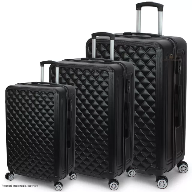 Valigia Piccola Media Grande Set 3 Valigie Trolley ORMI Tris Rigido Beauty nero