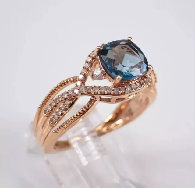 3 CT CUSHION Lab Created London Blue Topaz Art Deco Ring 14K Rose Gold ...