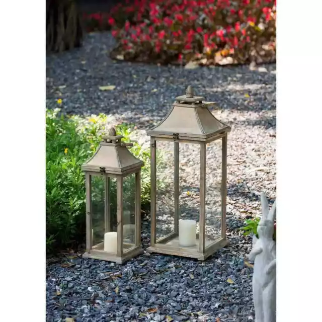 Unbranded Candle/Lantern Holder 2-Piece Indoor/Outdoor Hurricane Rustic Ivory