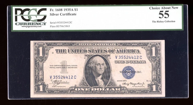 DBR 1935-A $1 Silver Fr. 1608 VC Block PCGS 55 Serial V35524412C