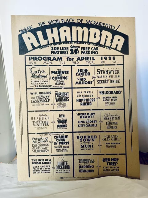 Alhambra The Show Place Of Sacramento April 1935 Movie Program