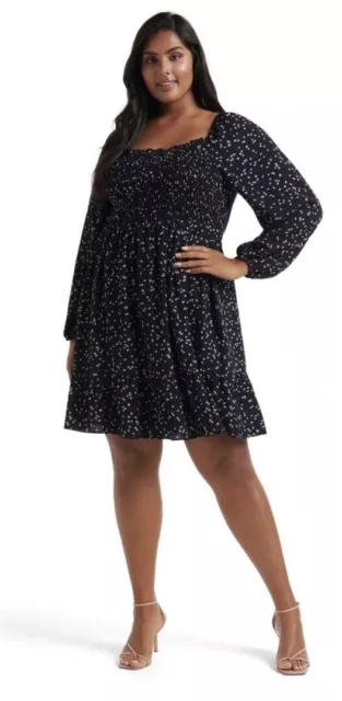 FOREVER NEW CURVE BNWT Winnie Navy Shirred Ditsy Floral Mini Dress Size 20