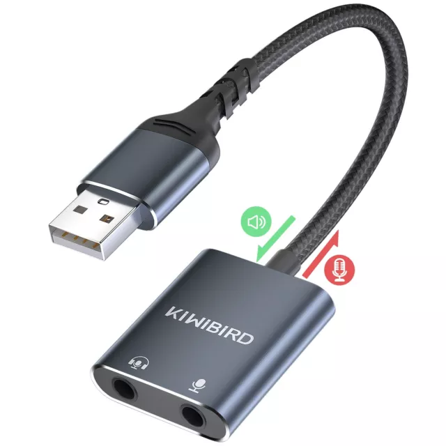 KiWiBiRD USB to 3.5mm Headphone Microphone Audio Jack Adapter