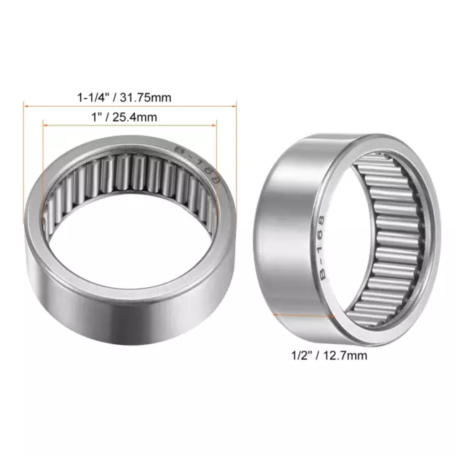 B168 Needle Roller Bearings 1" x 1-1/4" x 1/2" Full Complement Drawn Cup 2