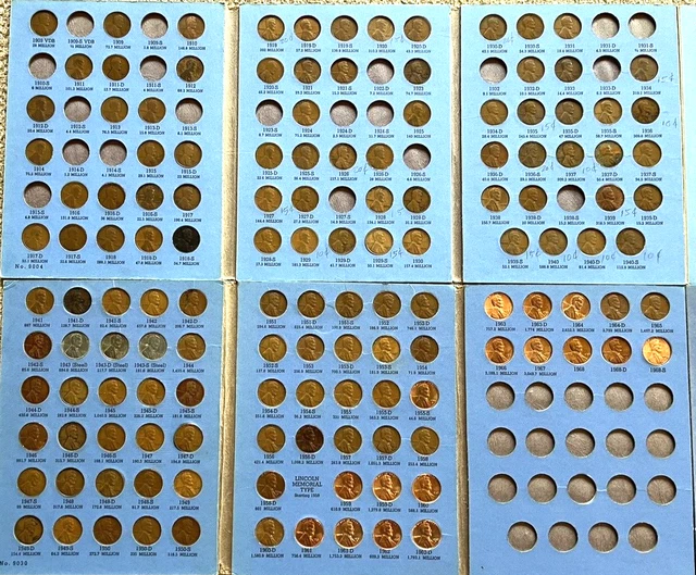 1909-1968 Lincoln Cent Collection 137/158 Coins 86%+ W/ 20 Bu In Whitman Albums