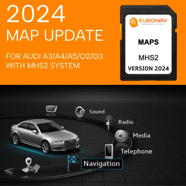 Audi 2024 MMI MHS2 Navigation Sat Nav Karte Update SD Karte für A3/A4/A5/Q2/Q3