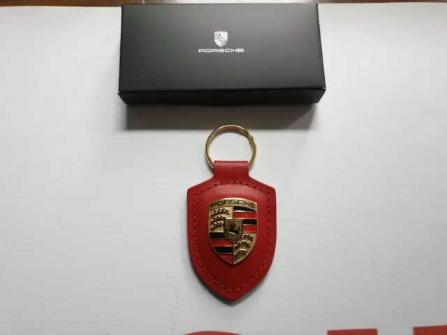 Original Porsche Schlüsselanhänger Leder & Wappen WAP0500920E rot key chain OEM