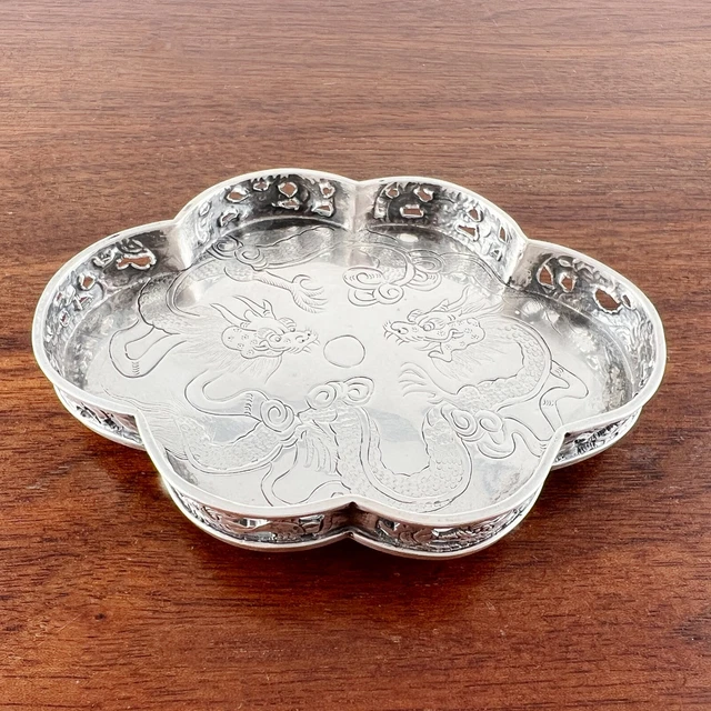 Sing Fat Chinese Sterling Silver Ball Footed Tray W/ Pierced Gallery Dragons