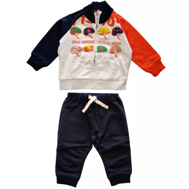 Set Neonato Tuta Cotone Bimbo 2 Pezzi Completo Felpa Aperta  E Pantaloni Arancio