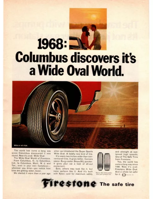 1968 Firestone Super Sports Wide Oval Tires Sunset Beach Columbus 1492 Print Ad