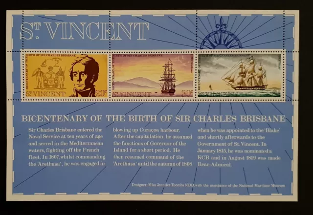 St Vincent Stamps 1972 Ships Sir Charles Brisbane Minisheet MNH SG MS351