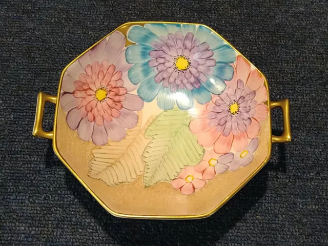 Vintage Handpainted Gray's Pottery Floral Handled Dish A5493