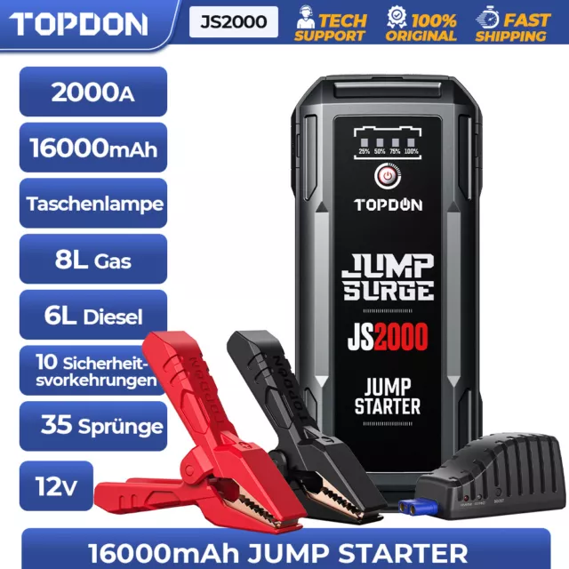 TOPDON JS2000 Démarreur Jump Starter 16000mAh 2000A Chargeur Booster Powerbank