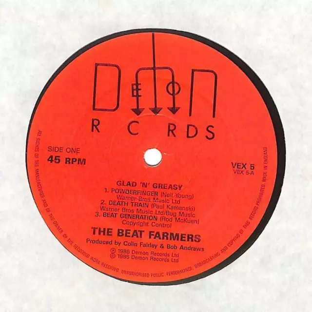 The Beat Farmers Glad 'N' Greasy UK 12" Vinyl Record EP 1986 VEX5 Demon 45 VG+ 2