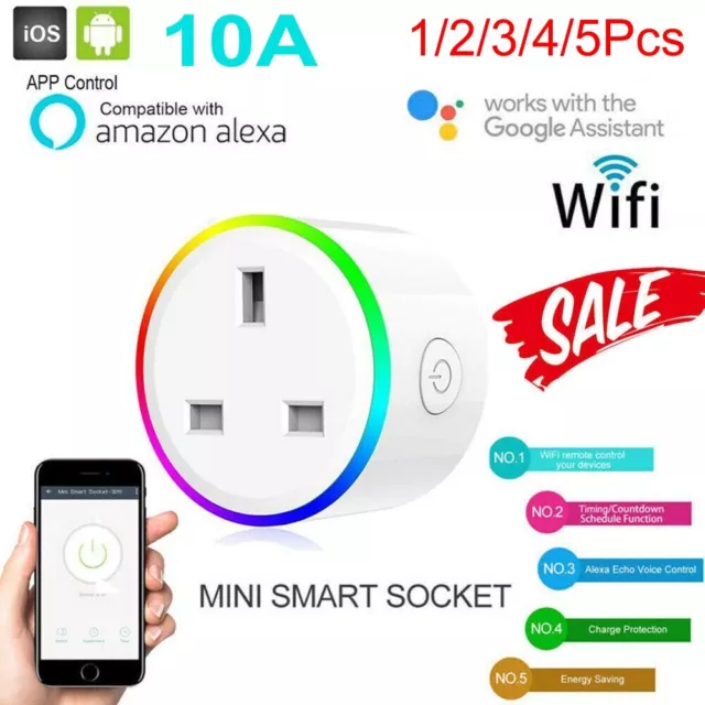 1-5X Mini RGB Wifi Smart AU Plug Socket Outlet Adaptor Amazon Alexa Google Home