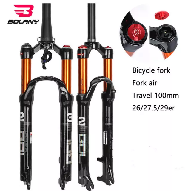 BOLANY Bicycle Aluminum Fork 26/27.5/29'' MTB Air Suspension Fork 100mm Travel