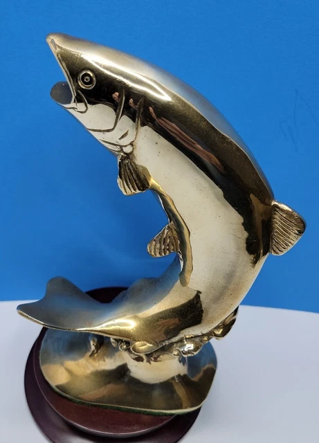 Vintage Solid Brass Trout Fish Jumping Figure -  9" Tall 2