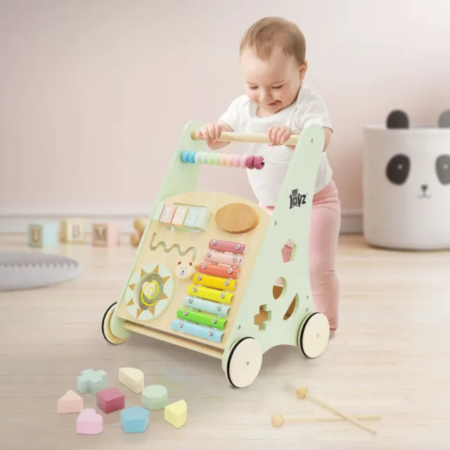 Trotteur de bébés en bois vert chariot de marche + tableau 7 activités amusantes