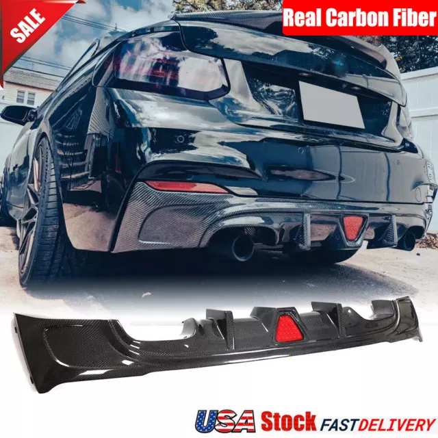 For BMW F22 F23 M235i M240i 2014-2019 Real Carbon Rear Bumper Diffuser Lip W/Led