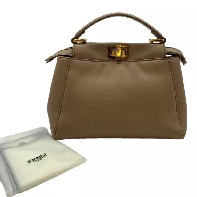 Authentic FENDI Mini Peekaboo Hand Bag 8BN244 Beige Leather #36632233