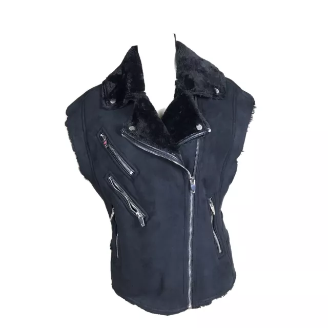 Blank NYC moto Sherpa vest Size XS faux suede fur lined sleeveless jacket black