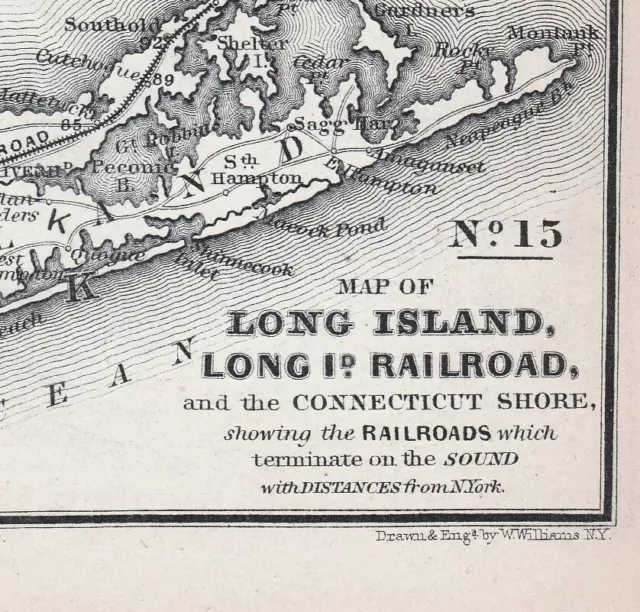 RARE Engraved Map - Long Island Railroad New York 1847 by Williams LI RR Erie 2