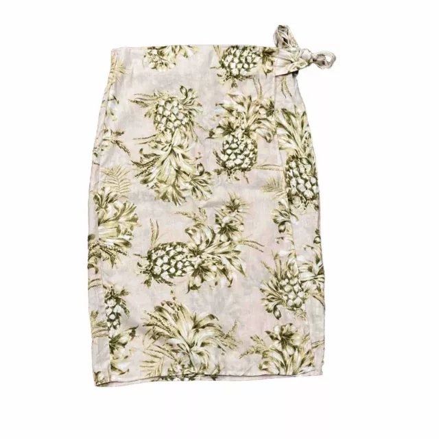 PANAMA JACK SKIRT Women's Small Linen Blend Tropical Print Wrap Beige ...