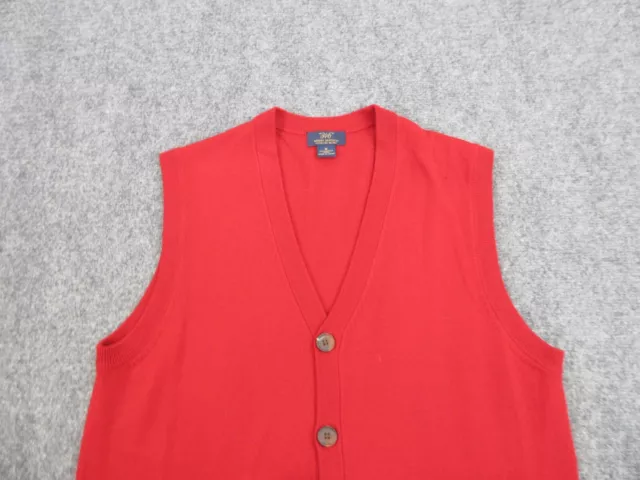 Brooks Brothers Sweater Mens Medium Red Wool Knit Sleeveless Vest Button Up 3