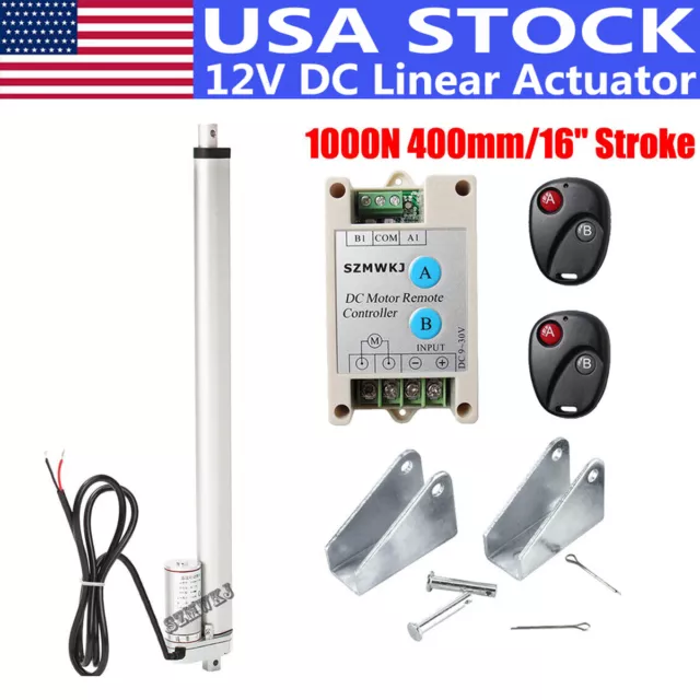 Electric Linear Actuator 1000N/220lbs Lift Heavy Duty 400mm 16" Stroke 12V Motor