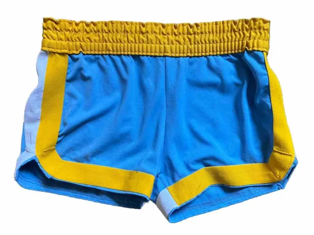 Vintage 1970s Basketball Short Shorts SpanJan USA Blue And Yellow Size 16 XL