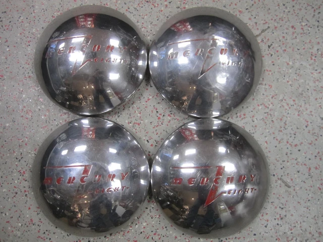 Set (4) 1940s 1950s Mercury Eight Cane Piatto Povertà Copri-Mozzo Baby Lune 8.0