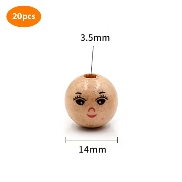 20pcs Wood Color Face Doll Head Wooden Bead Loose Beads DIY Jewelry Accessori Ql