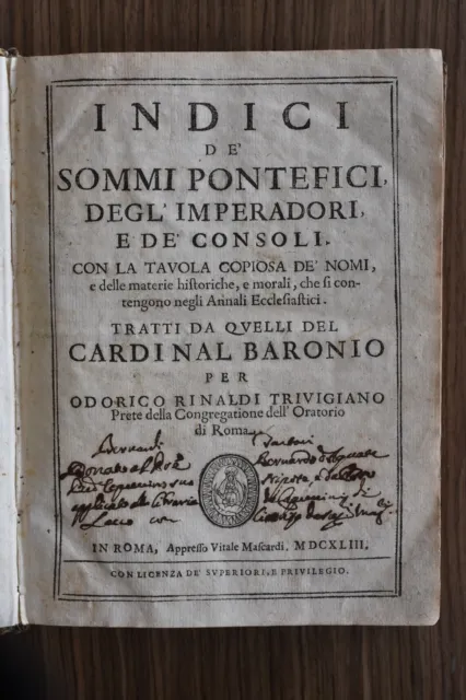 Indici de' Sommi Pontefici degl' Imperadori e Consoli -Trivigiano - Roma 1643