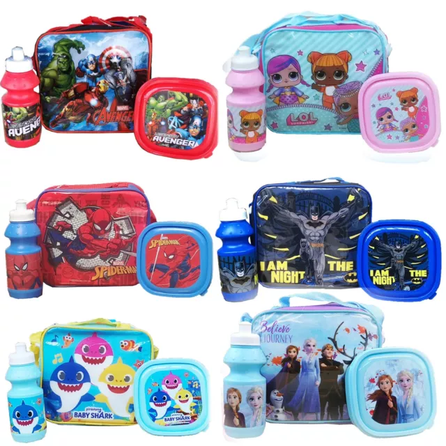 Childrens Kids Insulated 3pcs Lunch Bag Set Box Kids Boys Girls School Food