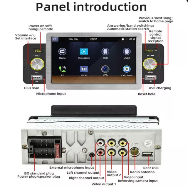 Single 1Din 5" Touch Screen Car Stereo Radio Video CarPlay Android Auto MP5 BT