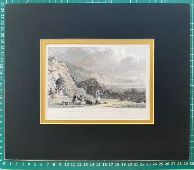 1831 Antique Print;  Sharrow Grot, Whitsand Bay, Cornwall after Thomas Allom