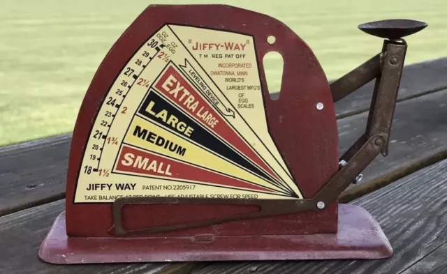 Brower Mfg. Co. JIFFY WAY, Quincy, IL, Rustic Vintage Tin Poultry Egg Scale