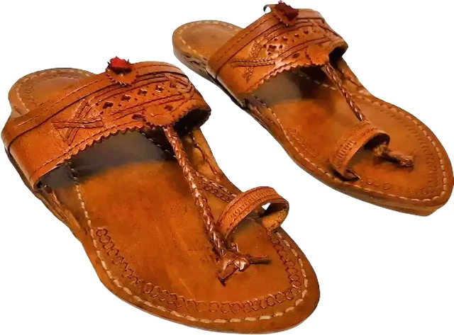 Uomo Kolhapuri Pelle Gesù Piatto Chappal Fatto a Mano HT36 Etnico Taglia US 7-12