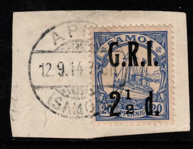 SAMOA SG104a 1914 2½d on 20pf ULTRAMARINE "NO FRACTION BAR" FINE USED ON PIECE