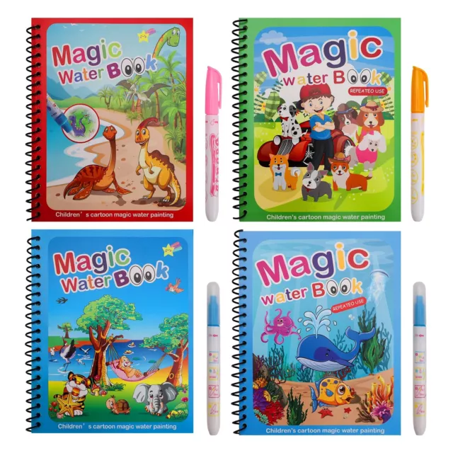 6 Pezzi Libro di Pittura ad Acqua per Bambini con Penna Magica  Riutilizzabile Magic Water Drawing